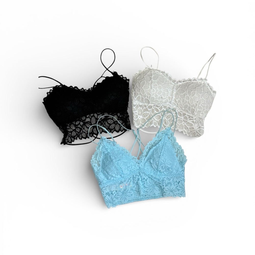 Lace Bralette Set - Black, White, and Blue